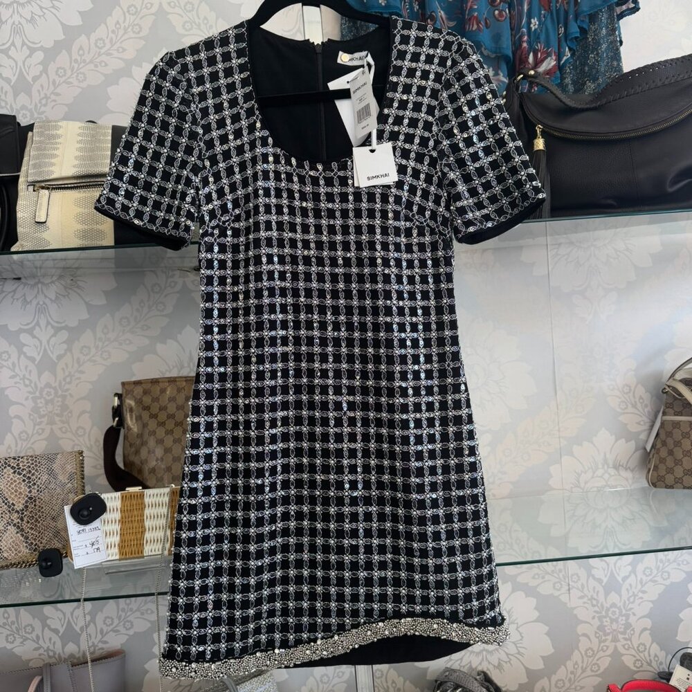 Simkhai Black Mesh Sequin/ Pearl Dress - Size 2